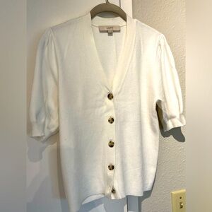 Loft off-white knit puffed sleeve cardigan